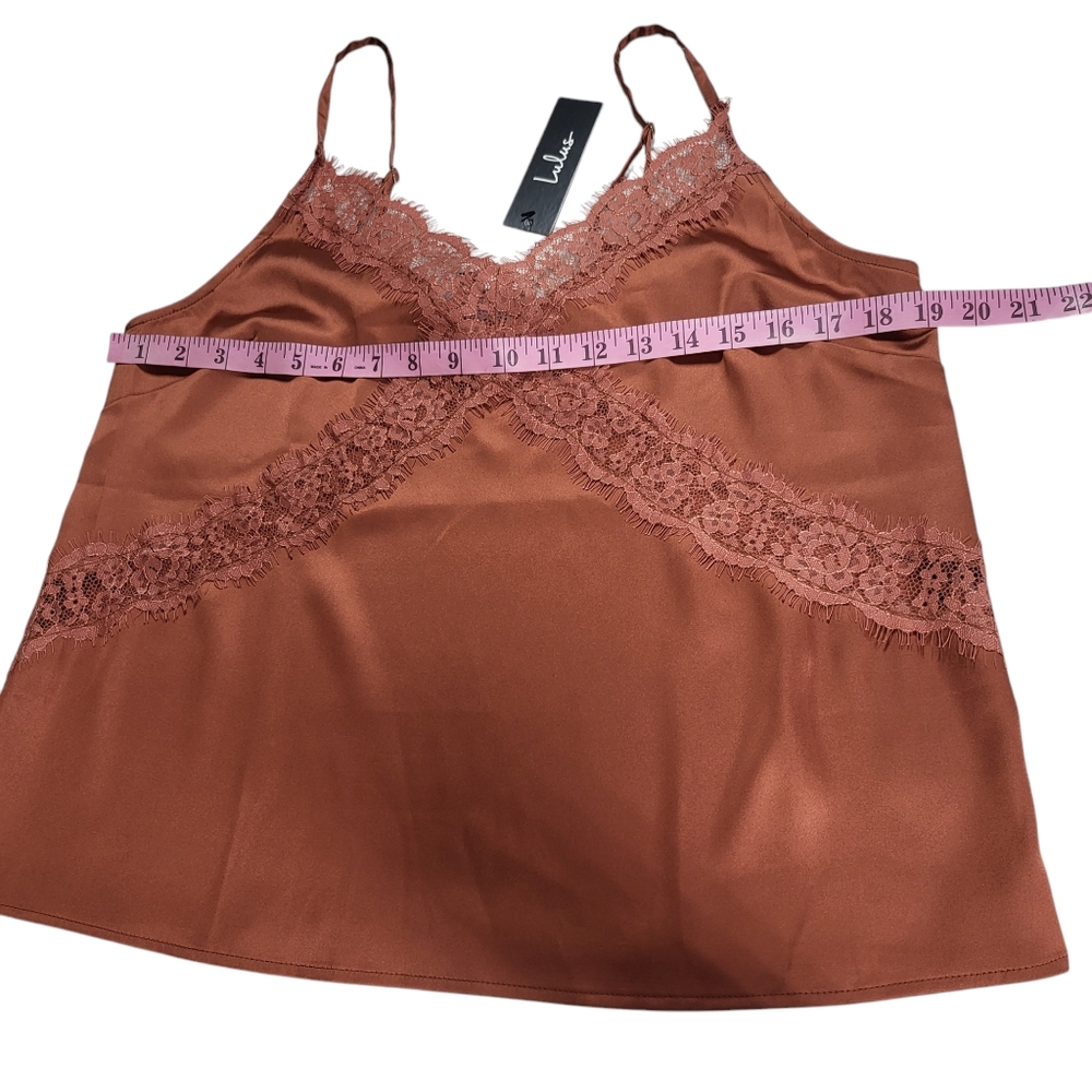 Lulu's Sweetest Kiss Rust Orange Satin Lace Cami Top - Picture 11 of 16